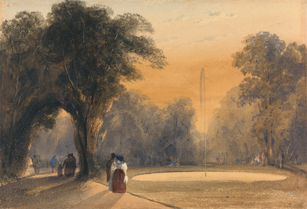 Fountain in the Gardens, Paris, Evening (w/c on paper)