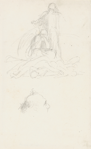 Studies of Death and the Resurrection, and a Head of a Man, c.1860 (graphite)