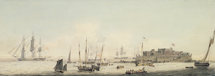 View of Castle Cornet, Guernsey, with Shipping, c.1800 (w/c with pen and black ink over graphite on paper)