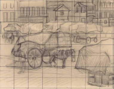 Hay Carts, Cumberland Market, c.1915 (crayon on paper)