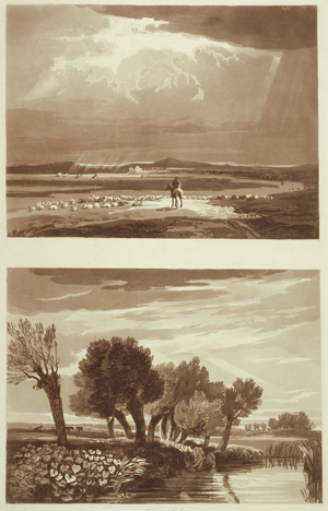 'An Effect after a storm...' and 'Transient Effect, View in Battersea Marsh', illustrations from 'A Treatise on Landscape and Effect in Water Colours', 1841 (aquatint)