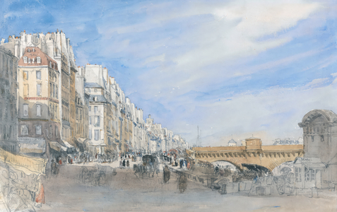 Pont Neuf from the Quai de L'Ecole, Paris (pencil & watercolour on paper)