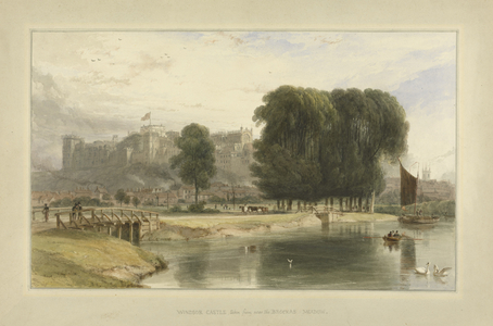 Windsor Castle, from near Brocas Meadows, 1827 (w/c and pen & ink on paper laid on mount)