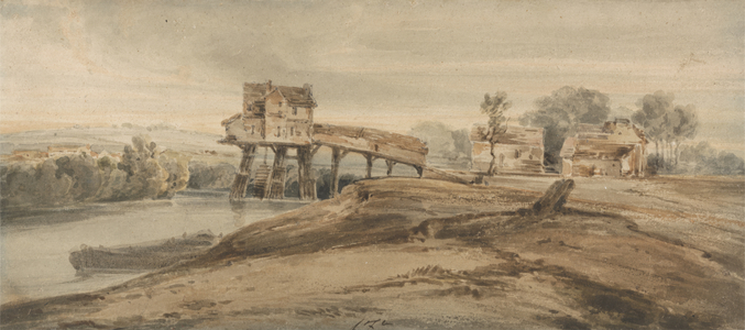 The Watermill above the Bridge at Charenton, after a painting by Thomas Girtin (1775-1802) (w/c over graphite on paper)