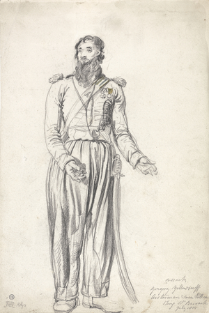 The Cossack, Gregory Yelloserf, July 1814 (black chalk and w/c on paper)