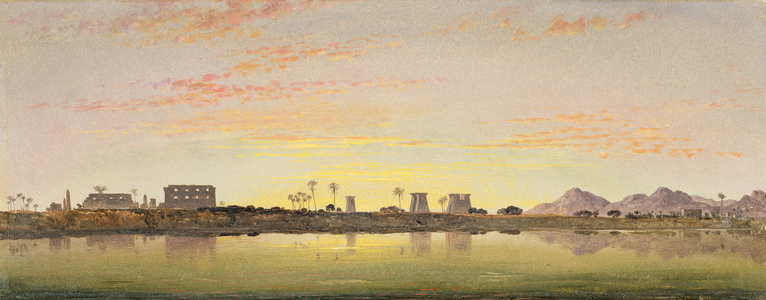 Pylons at Karnak, the Theban Mountains in the Distance (oil on paper on board)