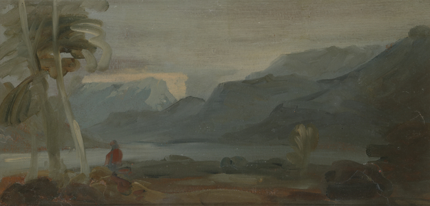 Mountainous Landscape with Figures and Cattle, previously attributed to J.M.W. Turner (1775-1851) and also attributed to Peter de Wint (1784-1849), 1806-07 (oil on paper)
