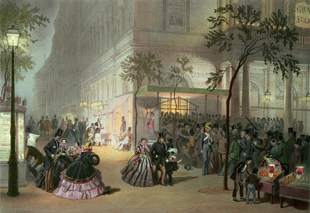 A Queue at the Theatre de l'Ambigu-Comique (colour litho)