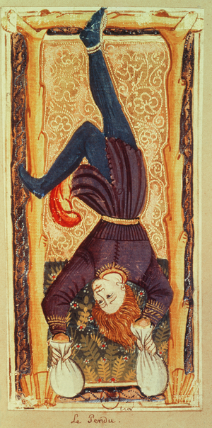 The Hanged Man, tarot card from the 'Charles VI' or 'Gringonneur' deck (painted card)