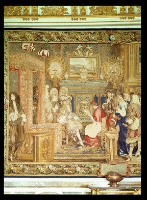 Louis XIV (1638-1715) receiving the Papal Legate at Fontainebleau, detail from a Gobelins tapestry, 29 July 1664 (tapestry) (see 22905)
