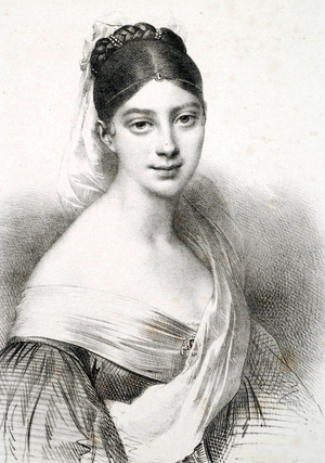 Portrait of Maria Garcia called the Malibran (1808-1836) singer mezzo soprano. Engraving 19th century.