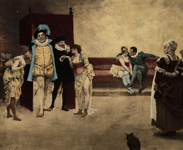 Gargantua with prostitutes. Gargantua. llustration by Jules Garnier. In “” Rabelais et l'Oeuvre de Jules Garnier”, 1897.