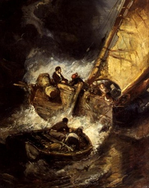 Boat in a storm, c.1850-55 (oil on canvas)