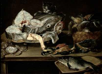 Still Life with Fish and cat, 1631 (panel)