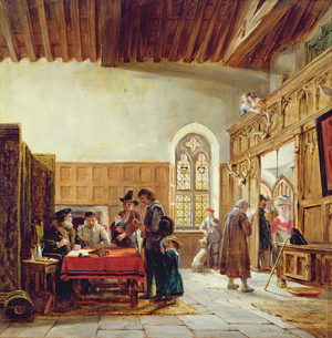 The Interior of the Great Hall, Haddon: Rent Day, 1866 (oil on canvas) (see also 136665)