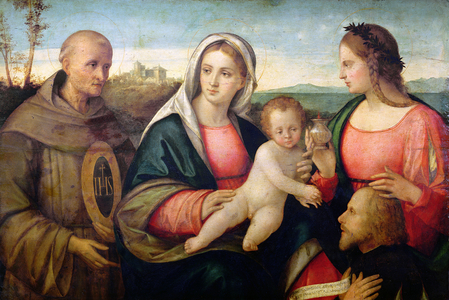Sacra Conversazione: St. Bernardino and a Female Saint presenting a Donor, c.1525 (oil on panel)