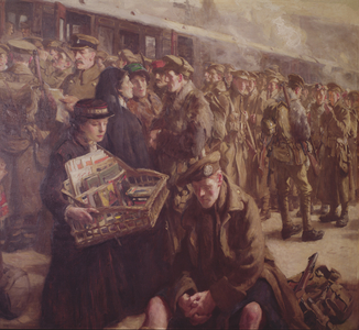 Return to the Front: Victoria Railway Station 1917 (oil on canvas) (detail of 237394)