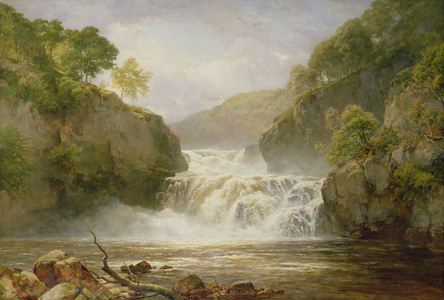 Falls in the River Clyde, Corrie Lynn, Scotland, 1866 (oil on wood)