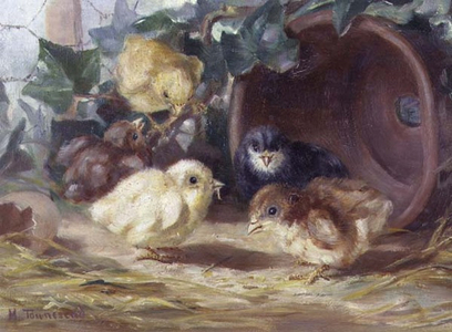 Five Chickens (oil on canvas)