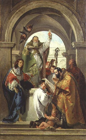 St. Augustine, St. Louis of France, St. John the Evangelist and a Bishop Saint, c.1740 (oil on canvas)