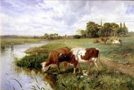 Landscape with cows by a river, 1857 (oil on canvas)