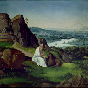St. Jerome in a Landscape (oil on panel)