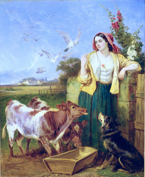 Feeding the Calves (oil on canvas)