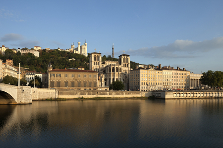 View of the hill of Fourviere and the apses of the Basilica of Notre Dame de Fourviere and the Cathedrale Saint John, the foundation of the Roman city of Lugdunum, overlooking Old Lyon and the Saone. Photography, KIM Youngtae, Lyon.