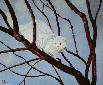 Turkish Cat in the Branches (oil on canvas)