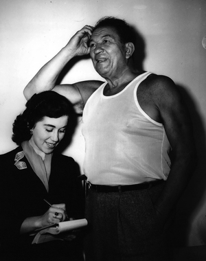 Nov. 11, 1953 - Screen star Victor McLaglen in London: Photo shows Popular 'Tough Guy' screen star Victor McLaglen seen as he dictated to his secretary in London yesterday. He is to star as a Gipsy King in a new film” Trouble in the Glen”