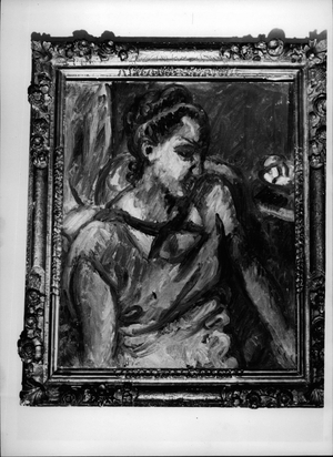 Oct. 10, 1953 - Pre-View of London Group Annual Exhibition at The New Burlington Galleries.: The most expensive exhibit in this display is this” Portrait” by Mathew Smith priced at £375. at the London Group Annual Exhibition at New Burlington Galleries today.