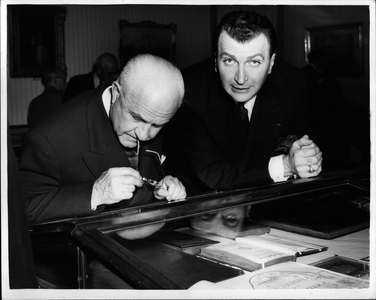 Nov. 11, 1953 - Opening of the Versailles exhibition in London: M. Andre Cornu the French Secretary of Fine Arts this afternoon opened the Versailles Exhibition at 7 Albermarle Street. The exhibition sets out to describe by books and pictures the development and life of the Chatau de Versailles during a Century and a half