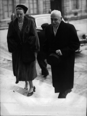 Feb. 02, 1954 - Canadian Prime Minister In Paris: Mr. Saint Laurent, Canadian Prime Minister, And His Daughter, Mrs. Hugh O'Donnell, Arrive At The Elysee Palace Where They Were Received By President Auriol