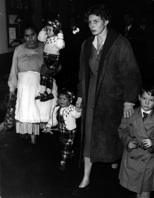 Oct. 10, 1954 - Ingrid Bergman and Children Arrival: Ingrid Begman the famous stage and screen star arrives at Dover this evening, with her will be her own three children, four years old Robertino and the two year old twins, Isabelle and Ingrid, also in the party is the thirteen year old son of Roberto Rossellini. Her husband, Roberto Rossellini, is in Sweden for a few day and will join her towards the end of next week. The Rossellini's are here for Hon ~ ~ ~ ~ opera” Joan of Ark at the Stake ~, in which Ingrid Bergman will play the lead