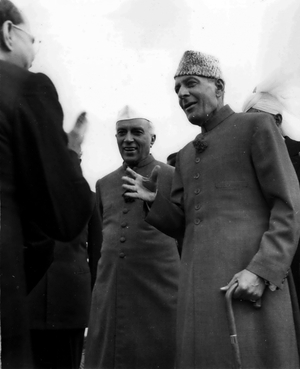 Jan. 01, 1955 - GOVERNMENT GENERAL OF PAKISTAN ATTENDES INDIAN REPUBLIC ANNIVERSARY CEREMONIES.. Mr. Ghulam Mohammad the Governor General of Pakistan was invited to attend the celebrations in Delhi of the sixth, anniversary of the Indian Republic. Keystone Photo Shows: - Dr. Rajendra Prasad the Pres. of India (saluting in left - foreground) welcoming Mr. Ghulam Mohammad on his arrival in Delhi.. Keystone Photo Shows: - Mr. Ghulam Mohammad with Mr. Nehru at the airport when the Pakistan Governor General arrived from Karachi