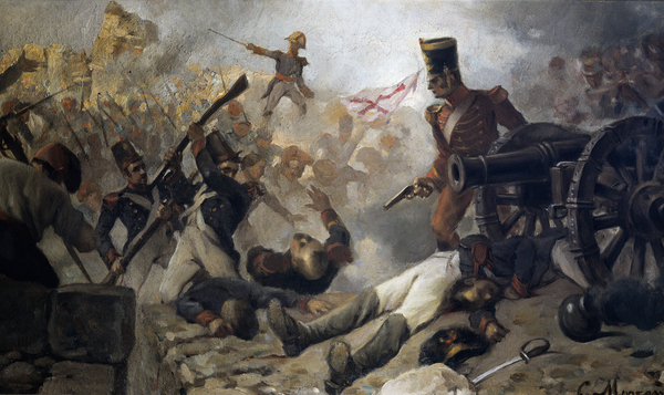 Image of Spain. Peninsular War. Siege of Girona (1809). Defence of Torre Gironella. Painting by G. Montserrat, Oil on canvas. SPAIN. CASTILE-LA-MANCHA. Toledo,Photo © Esteban/AIC / Bridgeman Images. 