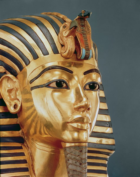 Image of The funerary mask of Tutankhamun (c.1370-1352 BC) New Kingdom, c.1336-1327 BC (gold inlaid with semi-precious stones), Egyptian 18th Dynasty (c.1567-1320 BC) / Egyptian, Egyptian National Museum, Cairo, Egypt, Photo © Boltin Picture Library / Bridgeman Images