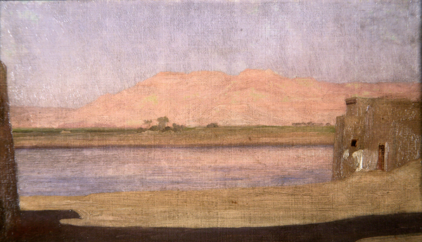 Image of A Temple on the Nile, 1868 (oil on canvas), Leighton, Frederic (1830-96) / English, Glynn Vivian Art Gallery, Swansea, Wales, 15.5x25.5 cms © Bridgeman Images