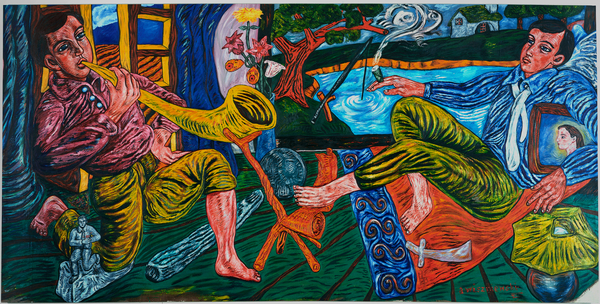 Narcissus Echo and Polite Conversation, 1984 (oil on canvas), Wiszniewski, Adrian (b.1958) / Scottish, Private Collection, oil on canvas, © Adrian Wiszniewski / Bridgeman Images