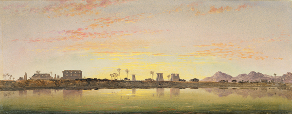 Image of Pylons at Karnak, the Theban Mountains in the Distance (oil on paper on board), Cooke, Edward William (1811-80) / English, Yale Center for British Art, Paul Mellon Collection, USA, 14.4x36 cms, © Bridgeman Images