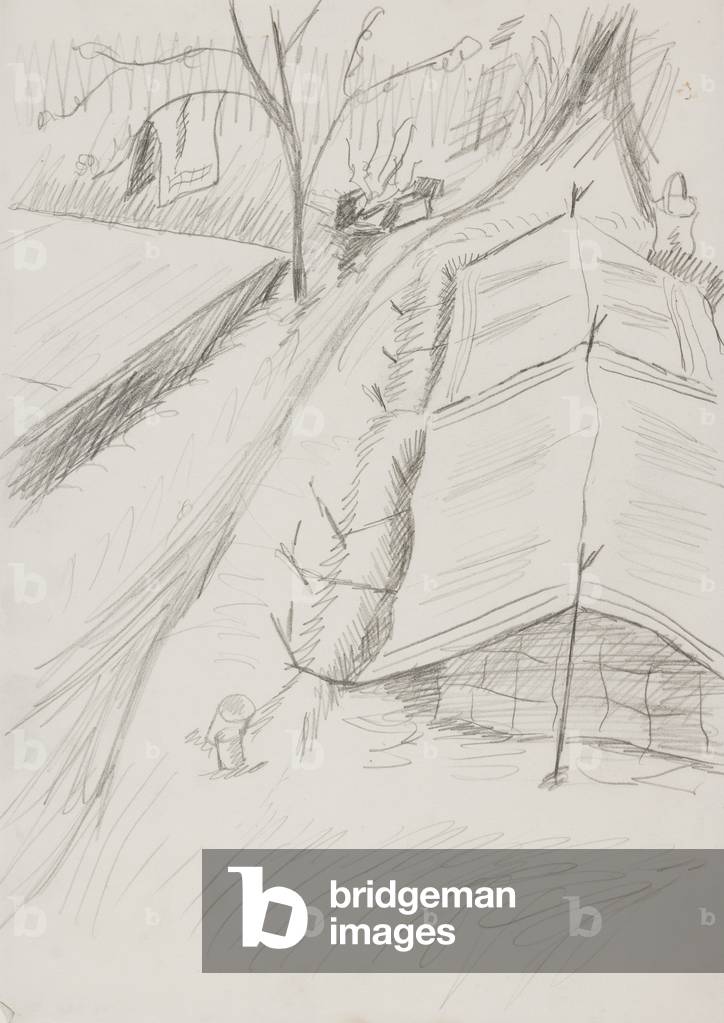 Camping on the March, 1945 (pencil on paper)