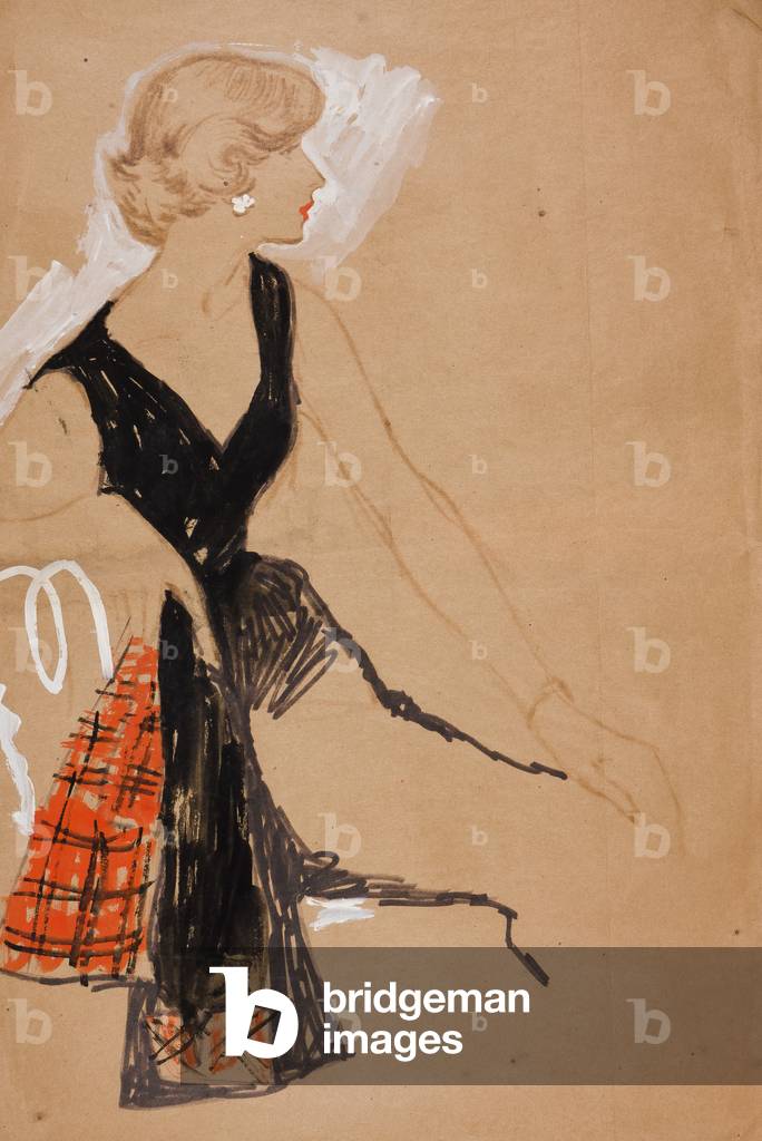 The Tartan Sash, c.1955 (gouache & ink with fibre-tip pen on tan paper)