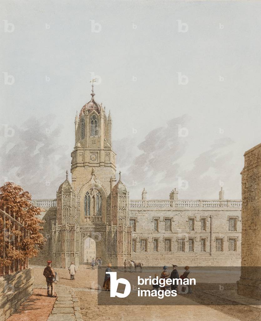 Tom Tower, Christ Church from Pembroke Square, Oxford, 1849 (ink & w/c on paper)