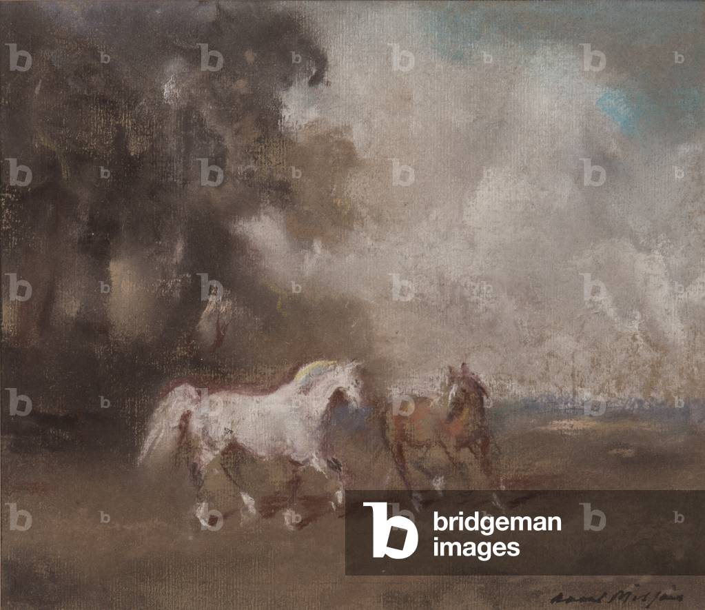 Horses in a landscape (pastel on paper)