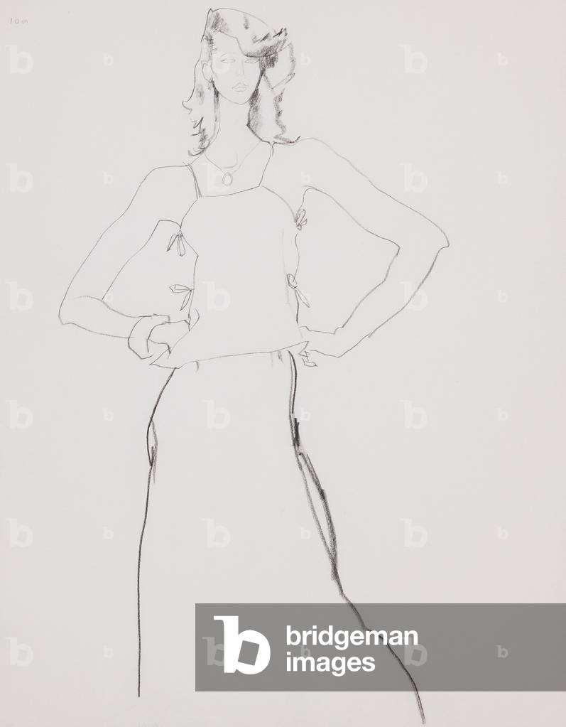 Modelling a side-tied top (crayon on paper)