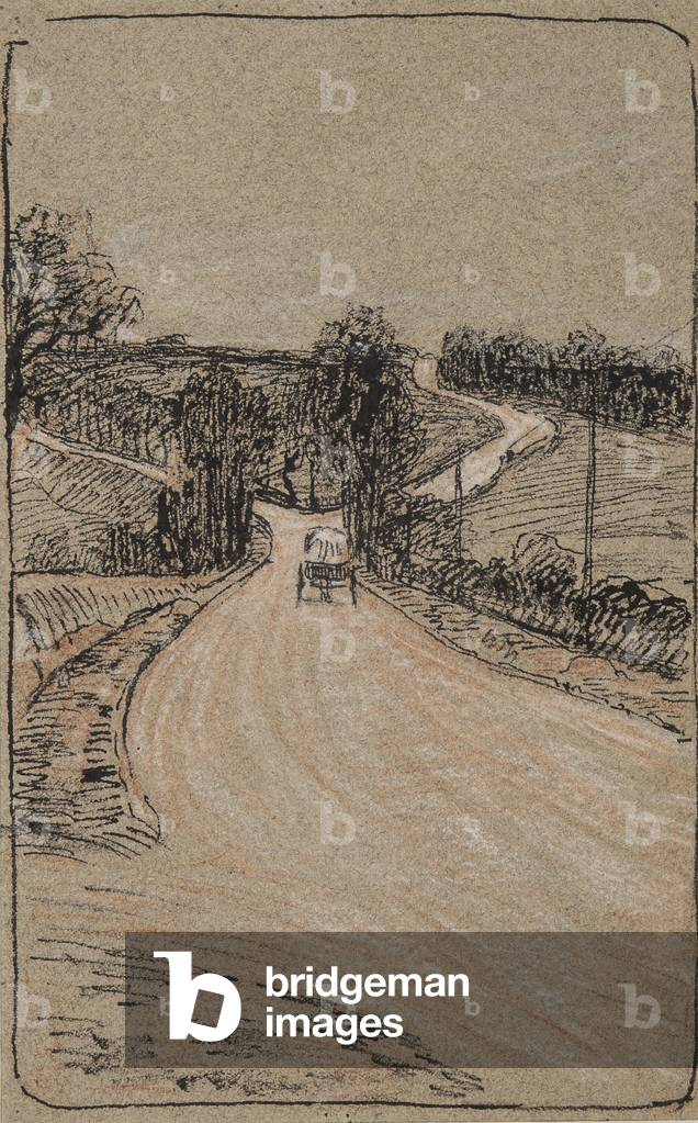 The Little Cart, c.1895 (pen, ink, red & white chalks on tan paper)