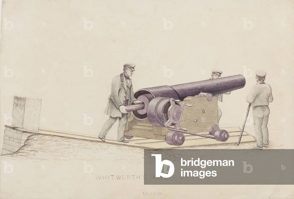 Whitworth's Rifle-Cannon, c.1860 (pencil & watercolour on paper)