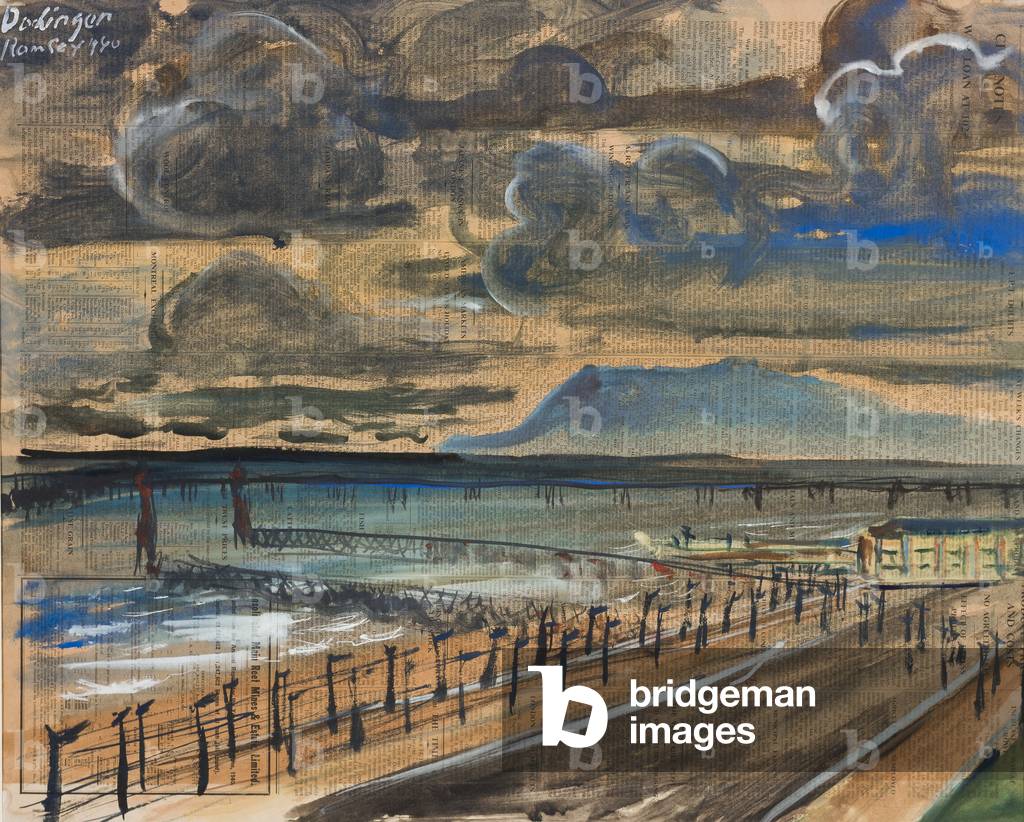 Isle of Man: 'Ramsay' from the Mooragh Internment Camp, 1940 (ink & gouache on newspaper)