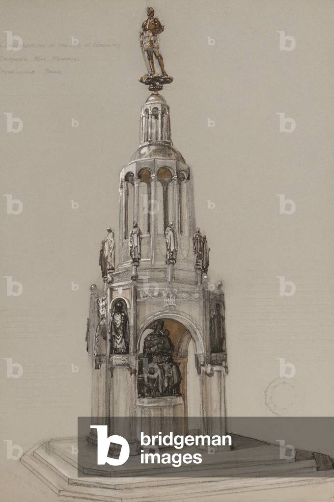 War Memorial for Styvechale Park, Coventry, proposed by the Corporation of the City of Coventry, c.1925 (pencil, watercolour & gouache on grey paper)