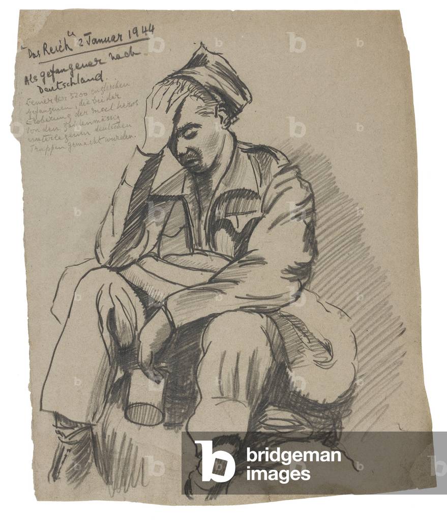 'Das Reich, Als gefangener nach, Deutschland’, Marlag O, Westertimke, Lower Saxony, 2 January 1944 (pencil on paper)